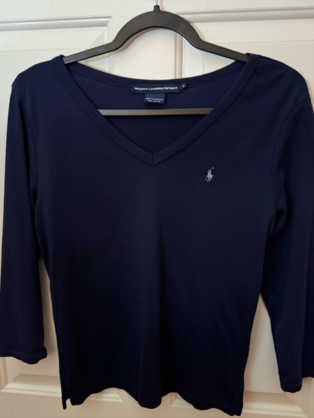 Ralph Lauren Sport Top in Navy 100% Cotton V-Neck and 3/4 Sleeves Size - Large